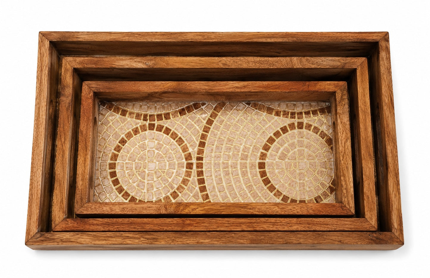 Wooden Mosaic Serving Tray Set