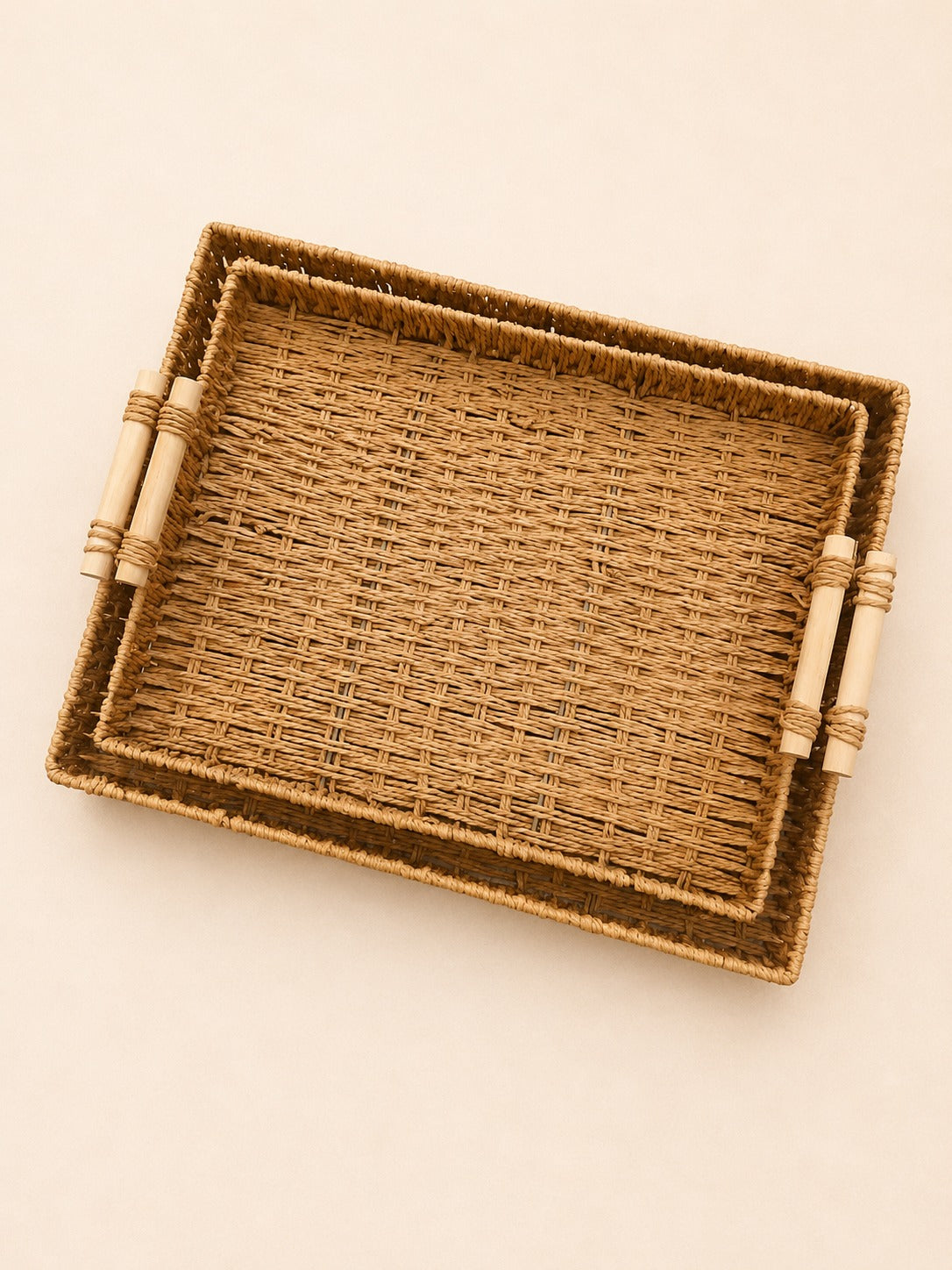 Handwoven Natural Fiber Serving Tray with Handles
