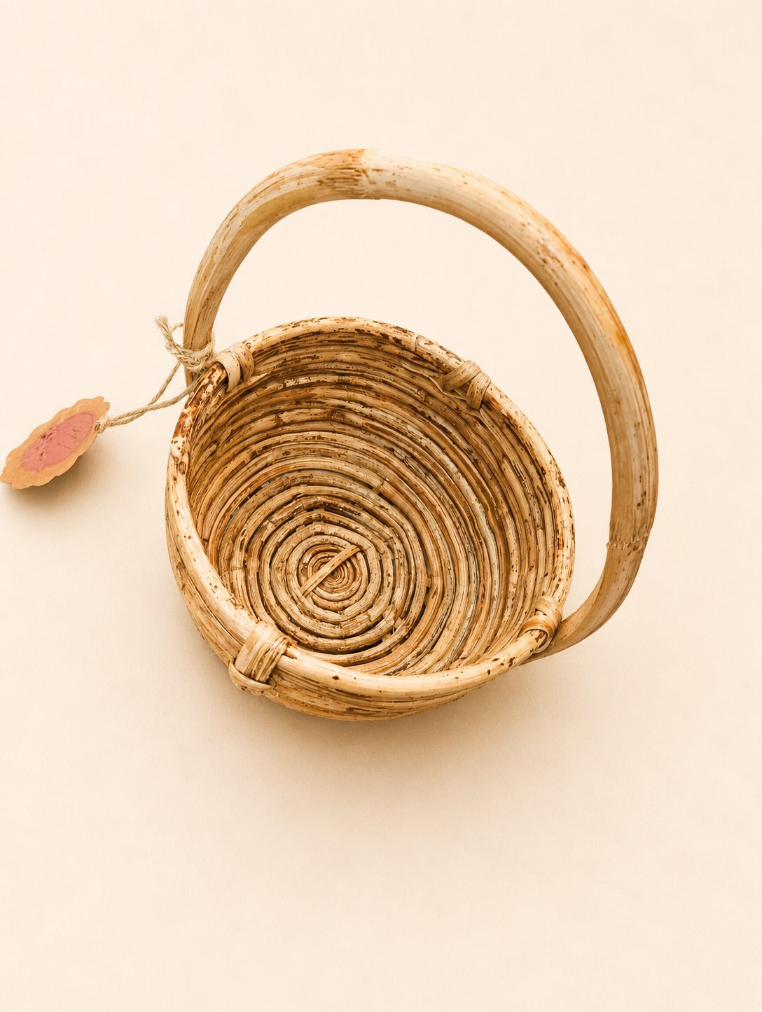 Handwoven Bamboo Basket with Curved Handle