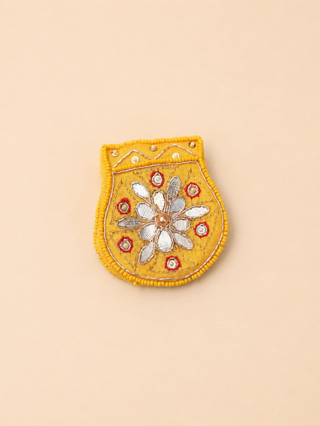 Mustard Yellow Floral Embroidered Potli Bag
