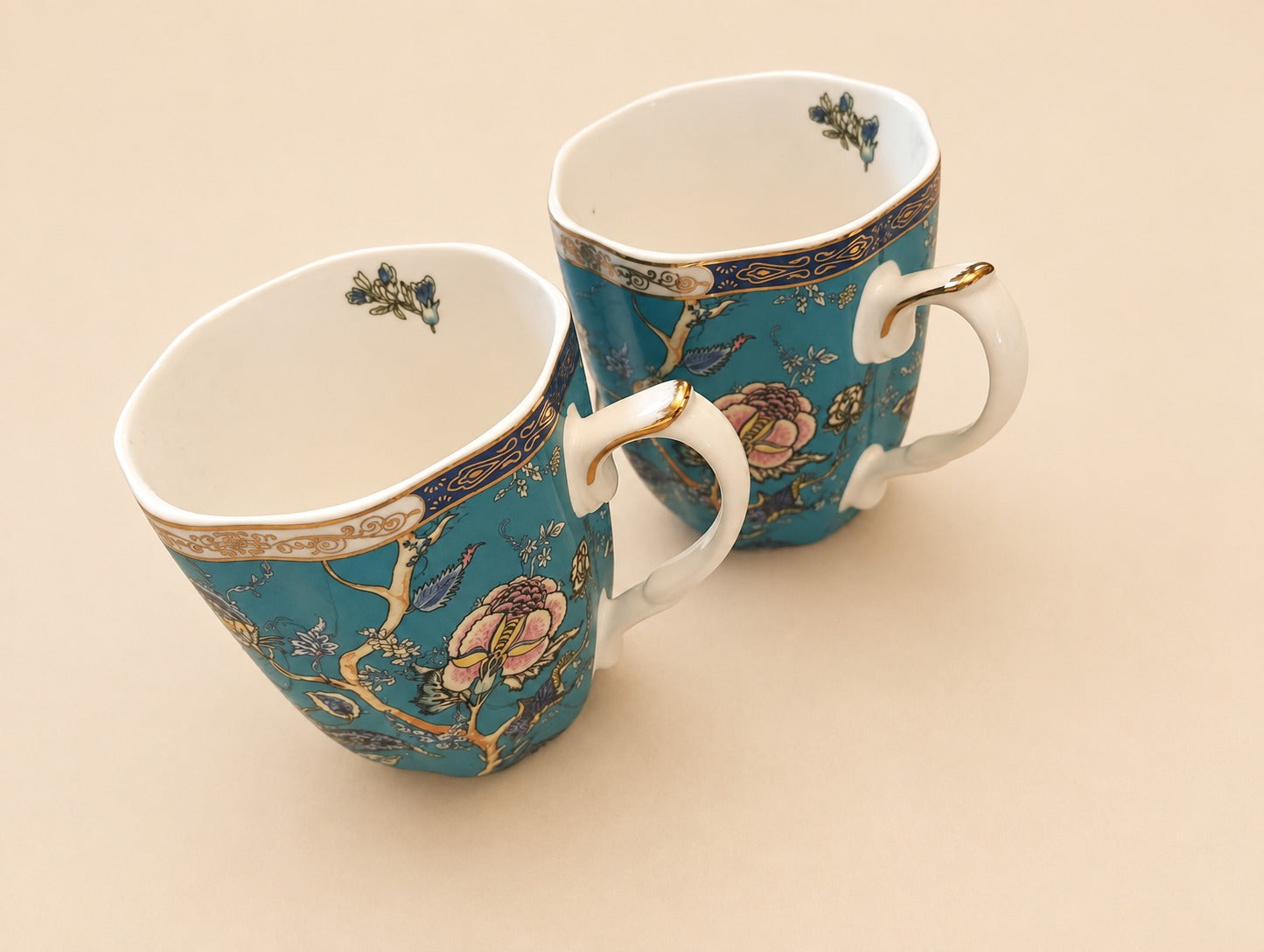 Blue Floral Ceramic Tea Cup Set