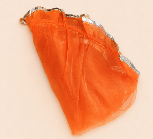 Silver Border Orange Net Dupatta