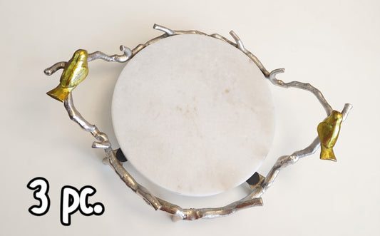 Marble Serving Tray with Bird Handles