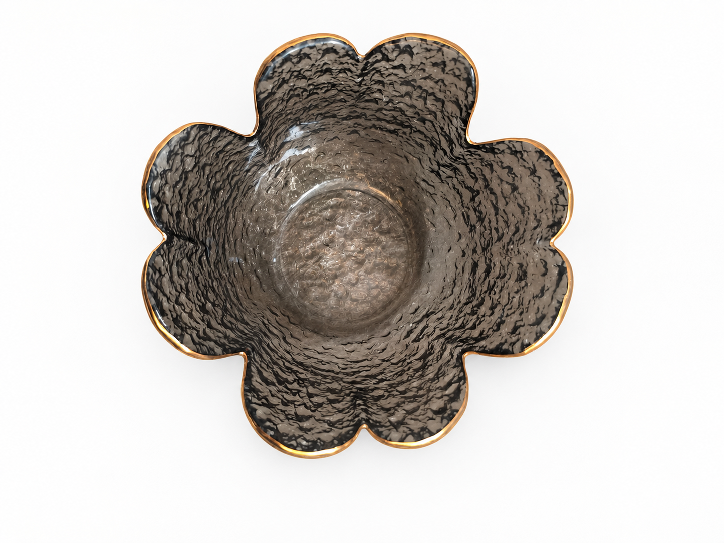 Gold Rim Flower Glass Bowl