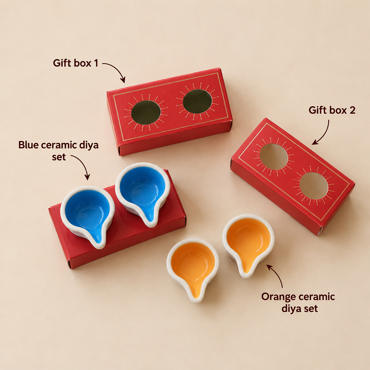 Ceramic Diyas in a Box(2 Diyas)