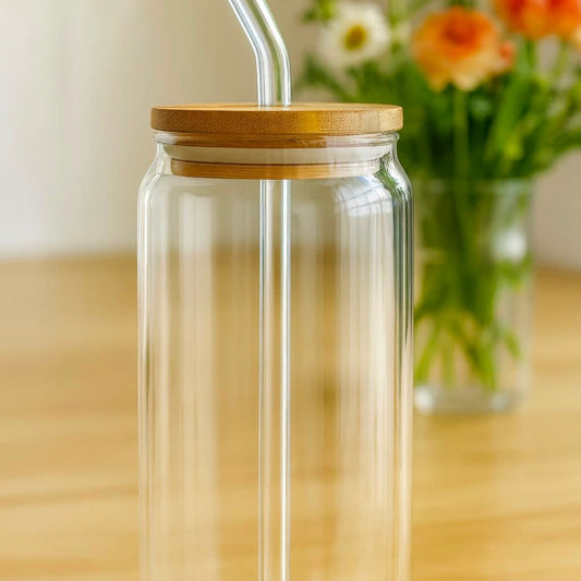 Glass jar with straw