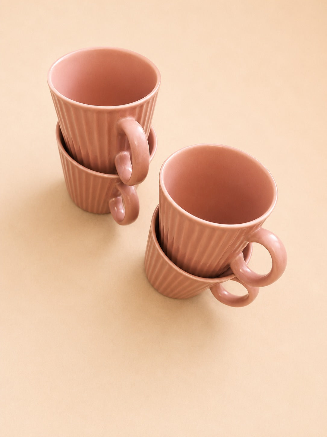 Blush Pink Ribbed Ceramic Mug Set
