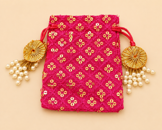 Pink Sequin Embroidered Potli Bag