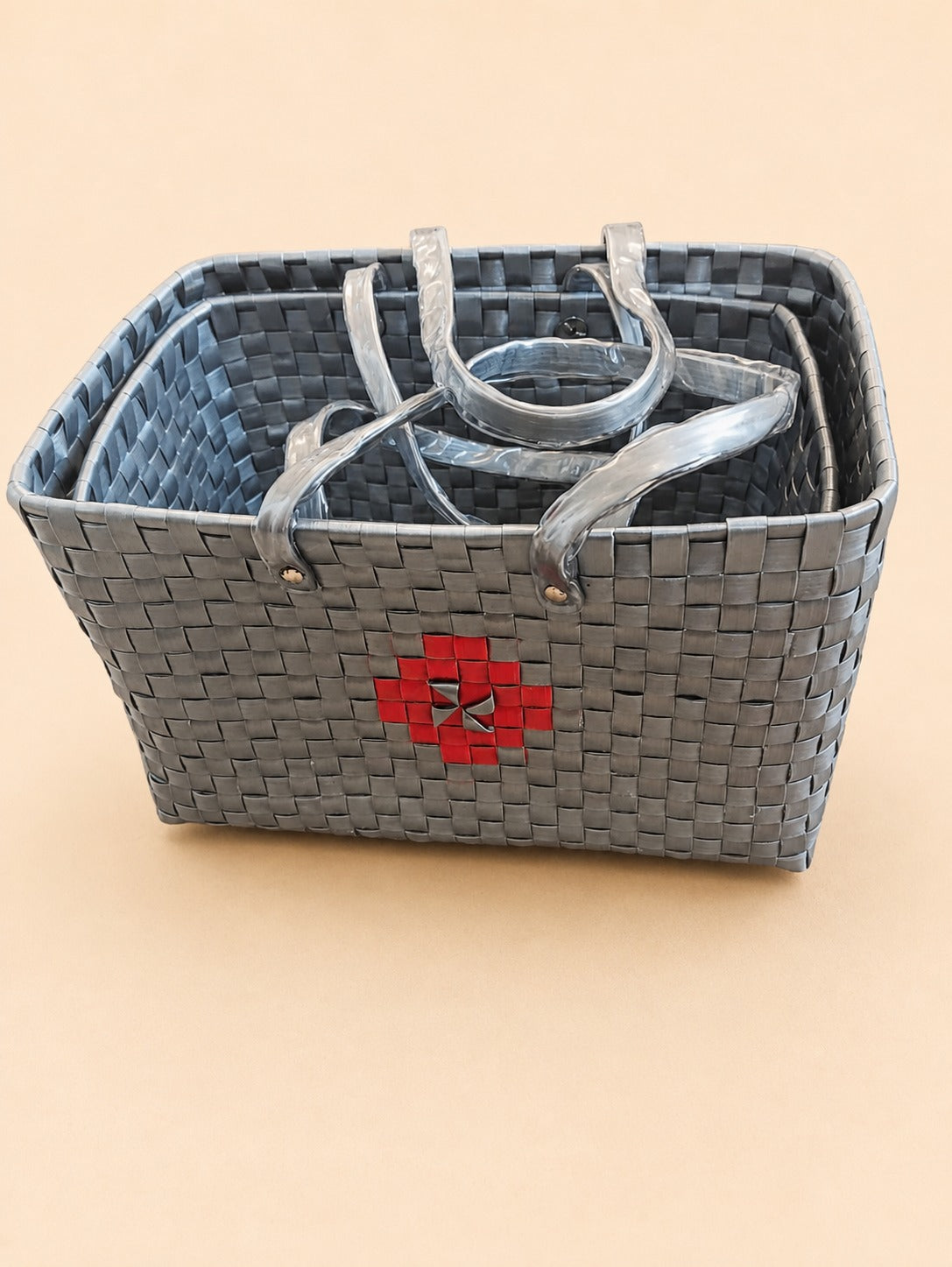 Grey Woven Shopping Basket with Handles