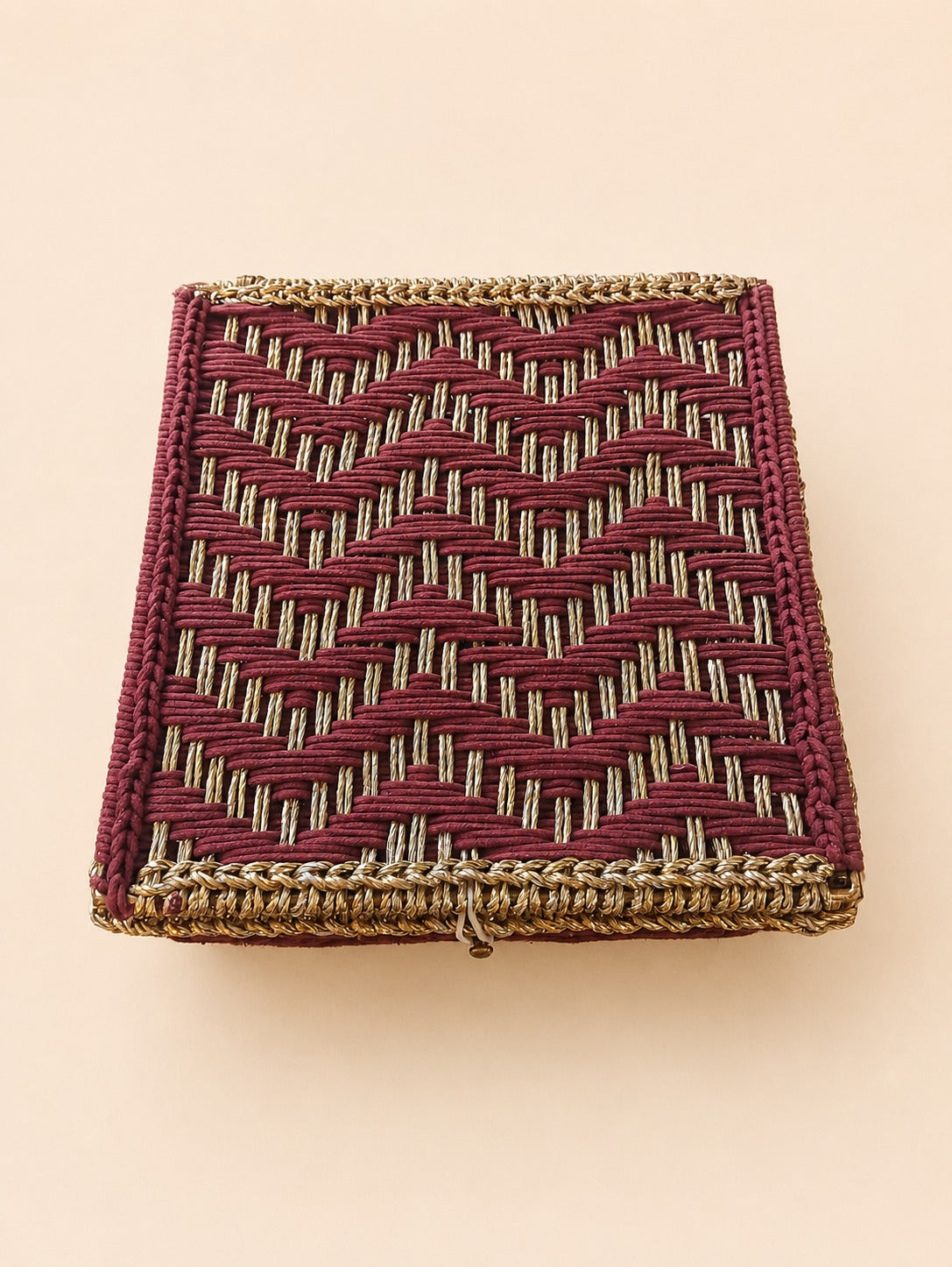 Handwoven Burgundy & Gold Decorative Basket