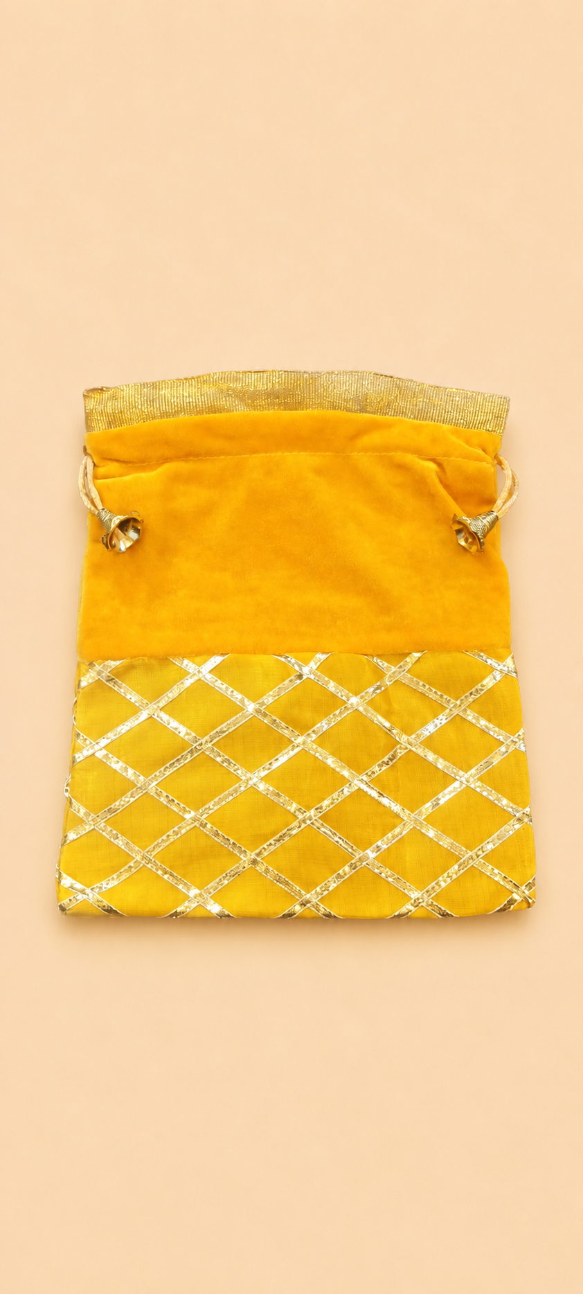 Yellow Velvet Drawstring Potli Bag