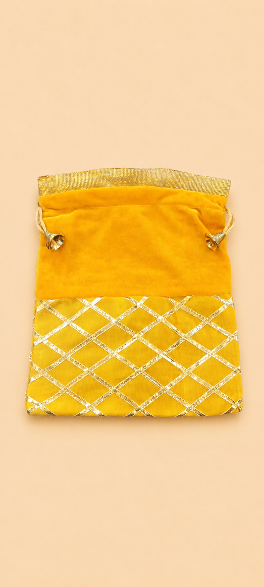 Yellow Velvet Drawstring Potli Bag