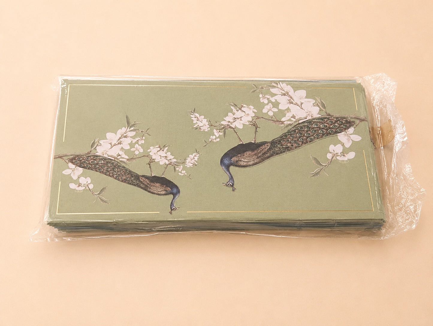 Elegant Peacock & Blossom Printed Rectangular Tray