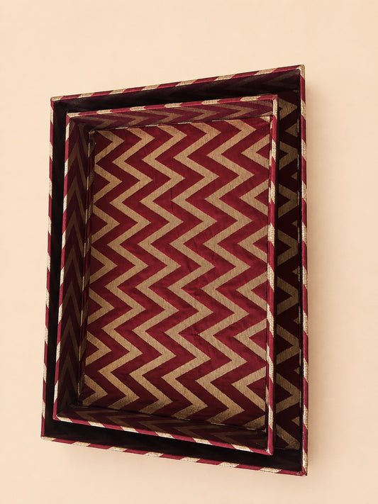 Maroon & Gold Chevron Designer Tray