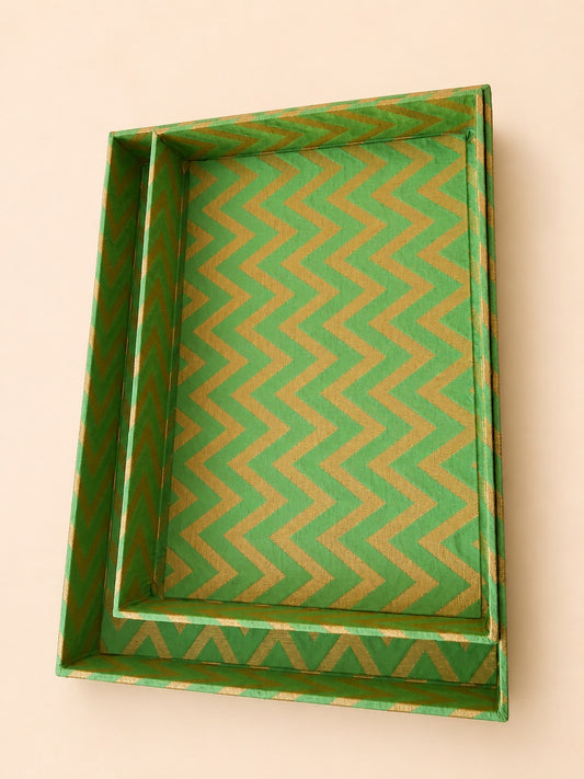 Green & Gold Chevron Decorative Tray