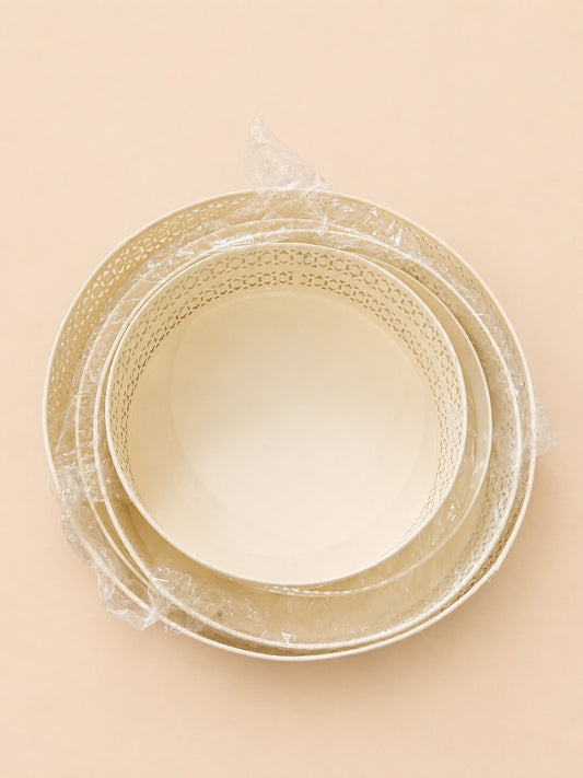 Elegant Cream Round Filigree Tray Set