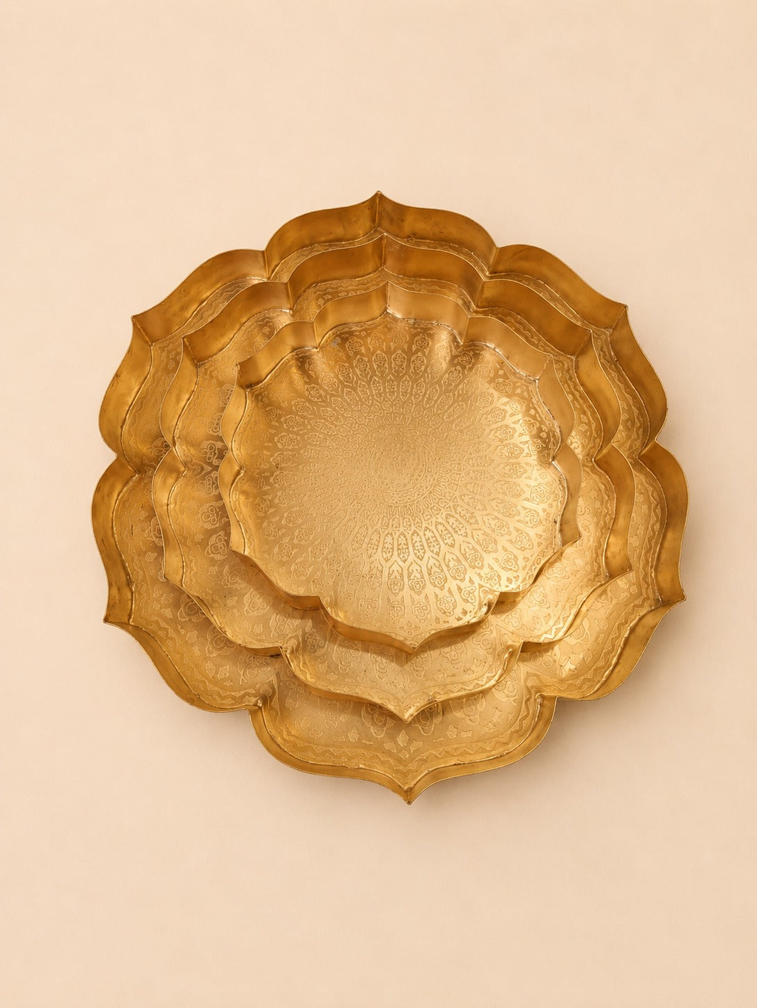 Golden Lotus Layered Decorative Tray