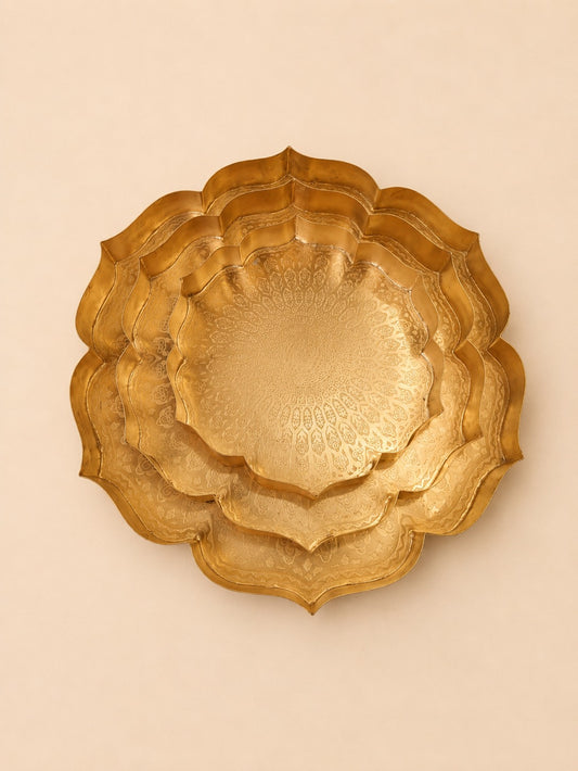 Golden Lotus Layered Decorative Tray