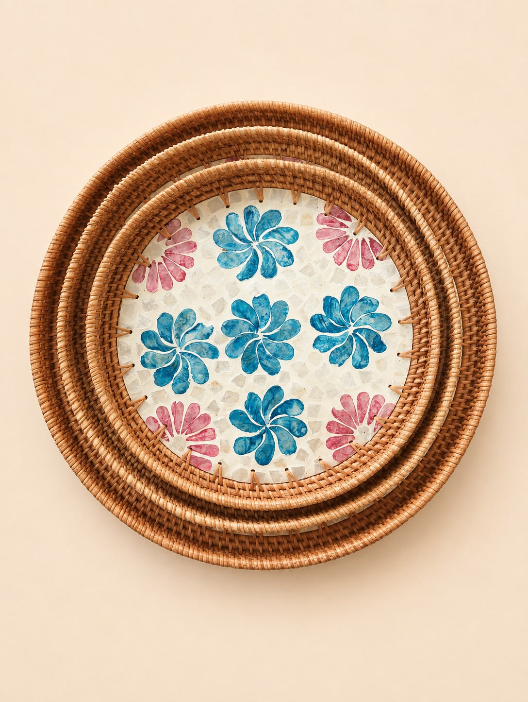 Handcrafted Floral Woven Wall Basket Set