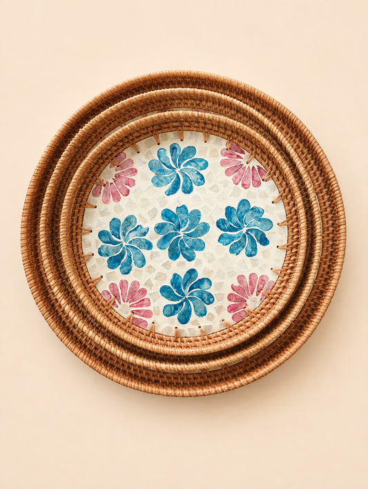 Handcrafted Floral Woven Wall Basket Set