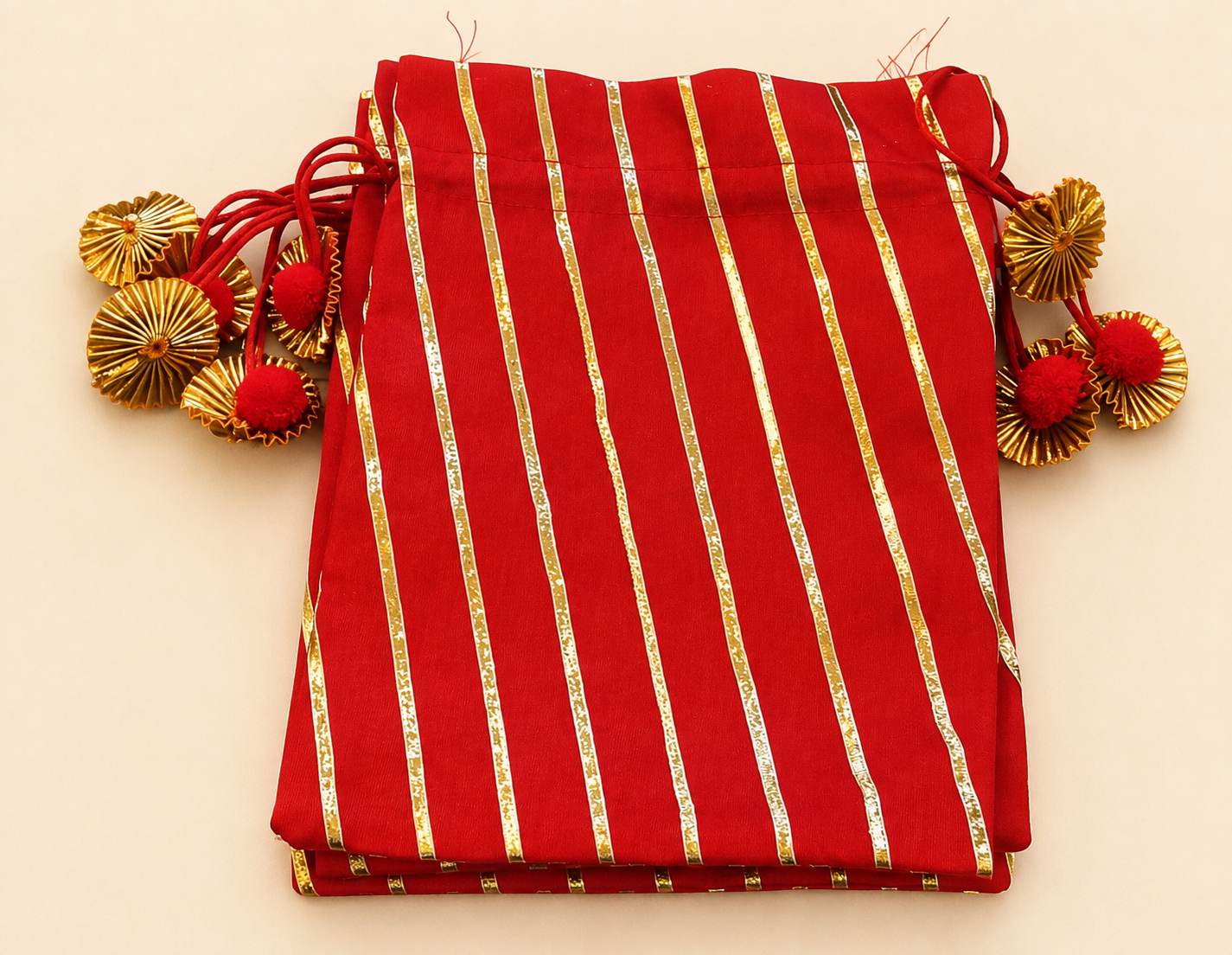 Royal Crimson Striped Potli Bag