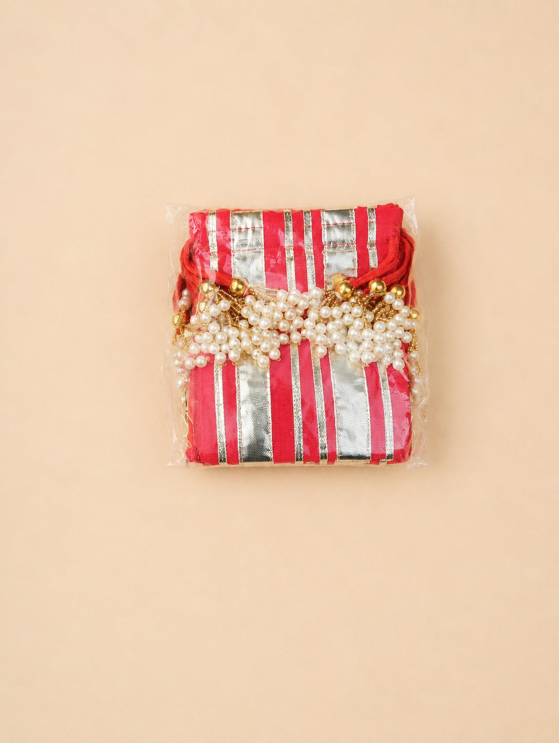 Pink & Silver Pearl Embellished Potli Bag