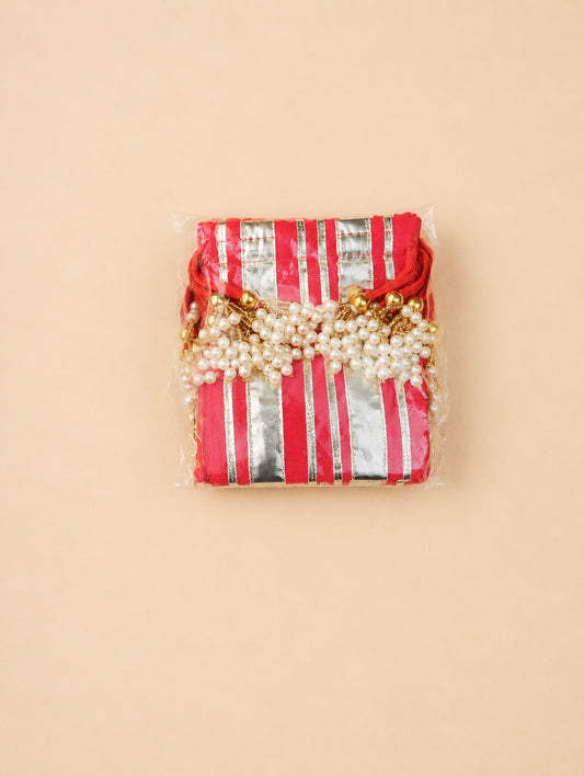Pink & Silver Pearl Embellished Potli Bag