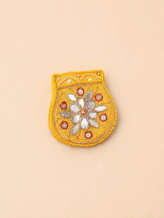 Mustard Yellow Floral Embroidered Potli Bag