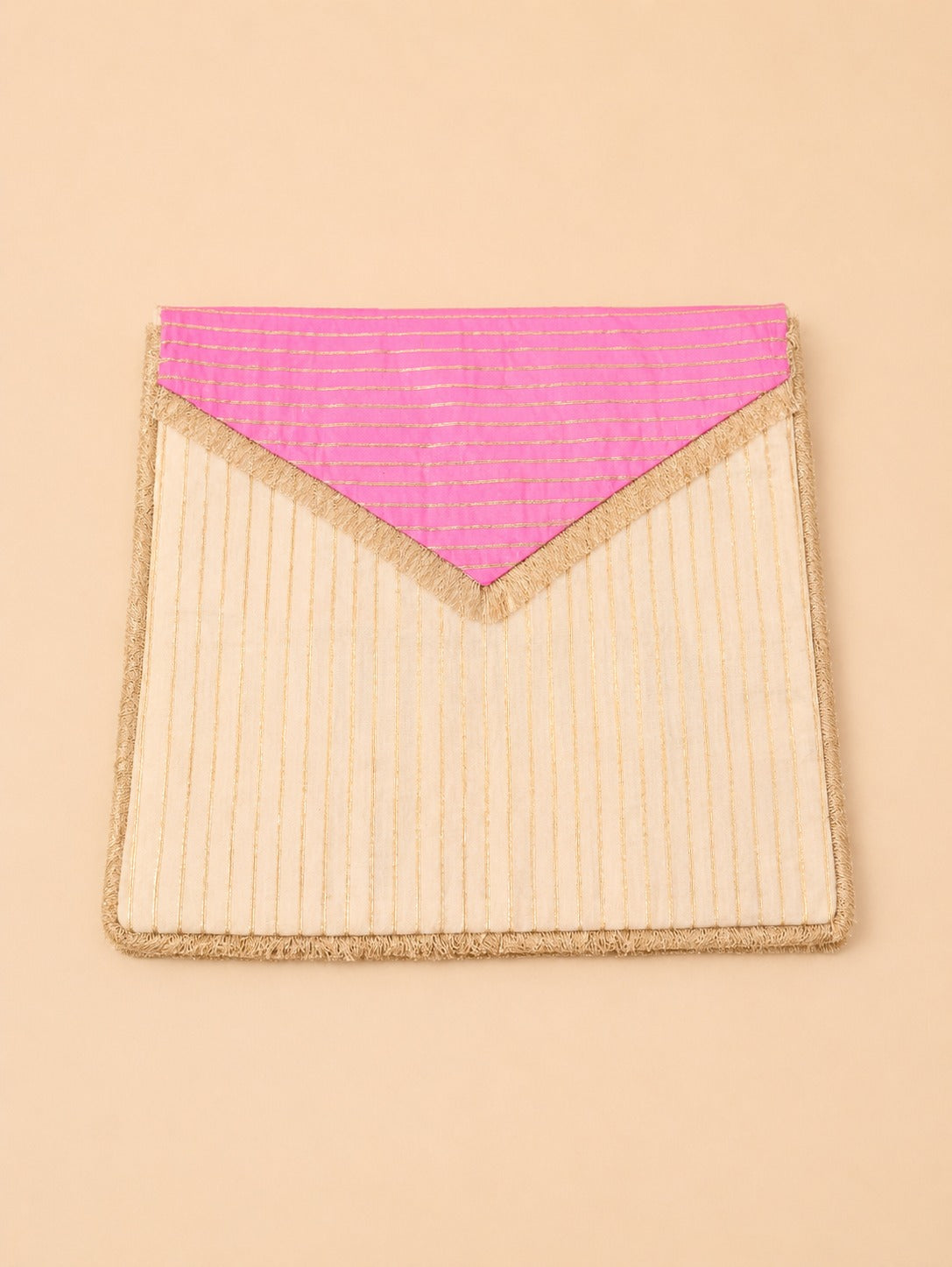 Pink & Gold Striped Fringe Envelope Clutch