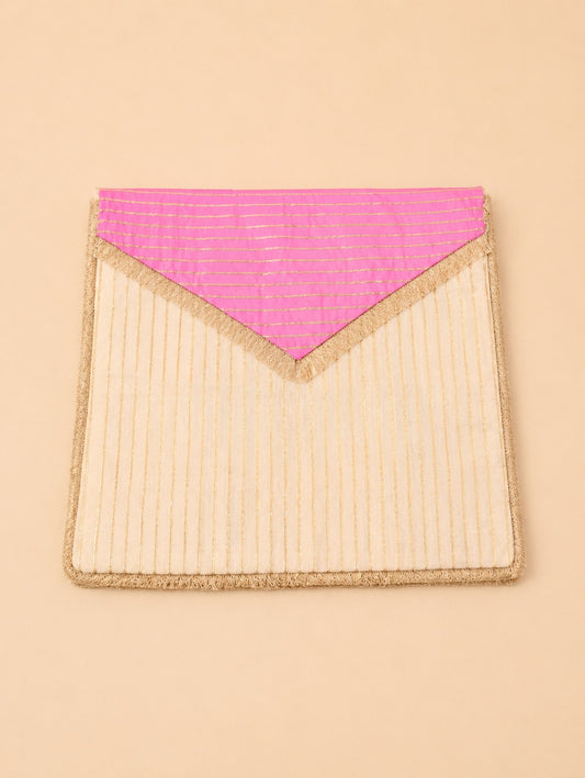 Pink & Gold Striped Fringe Envelope Clutch