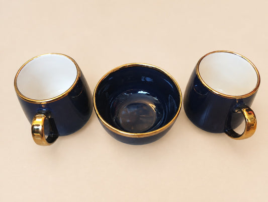 Navy Blue & Gold Ceramic Cup and Bowl Set
