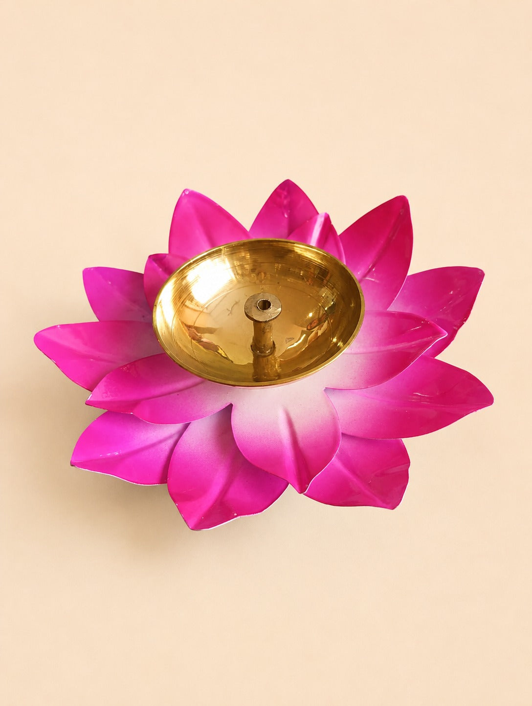 Pink Lotus Brass Diya Holder