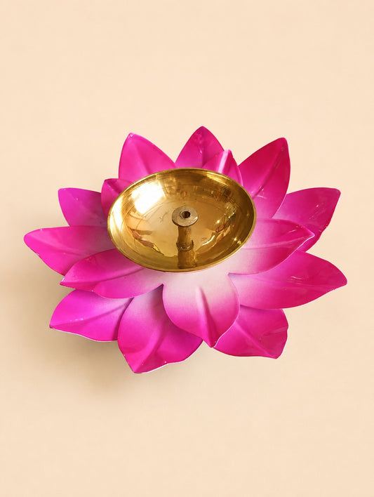 Pink Lotus Brass Diya Holder