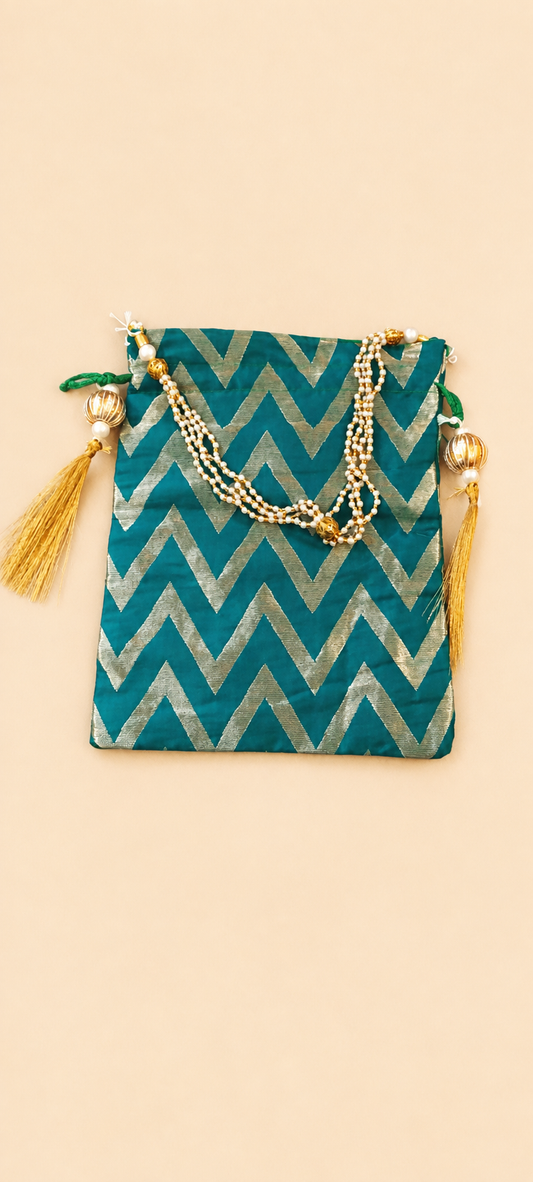 Royal Teal Chevron Potli Bag