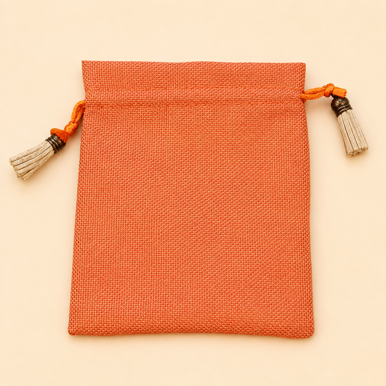 Rustic Orange Linen Drawstring Pouch