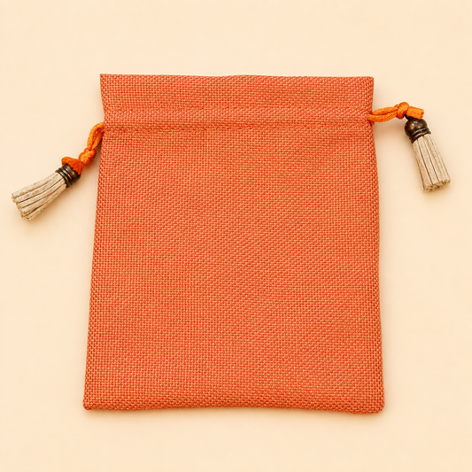 Rustic Orange Linen Drawstring Pouch