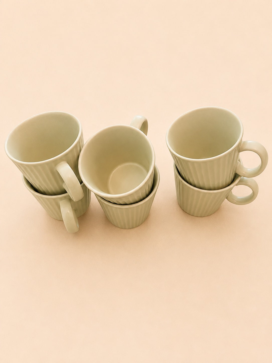 Cream Ribbed Ceramic Mug Set