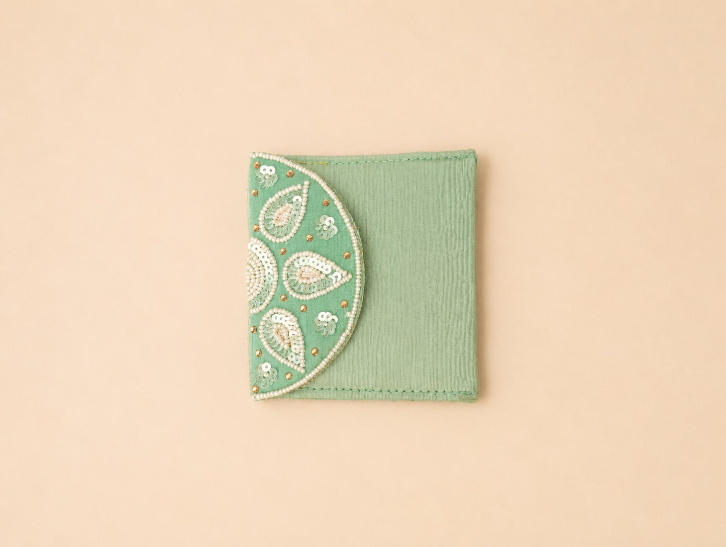 Mint Green Paisley Embroidered Envelope Clutch