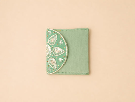 Mint Green Paisley Embroidered Envelope Clutch